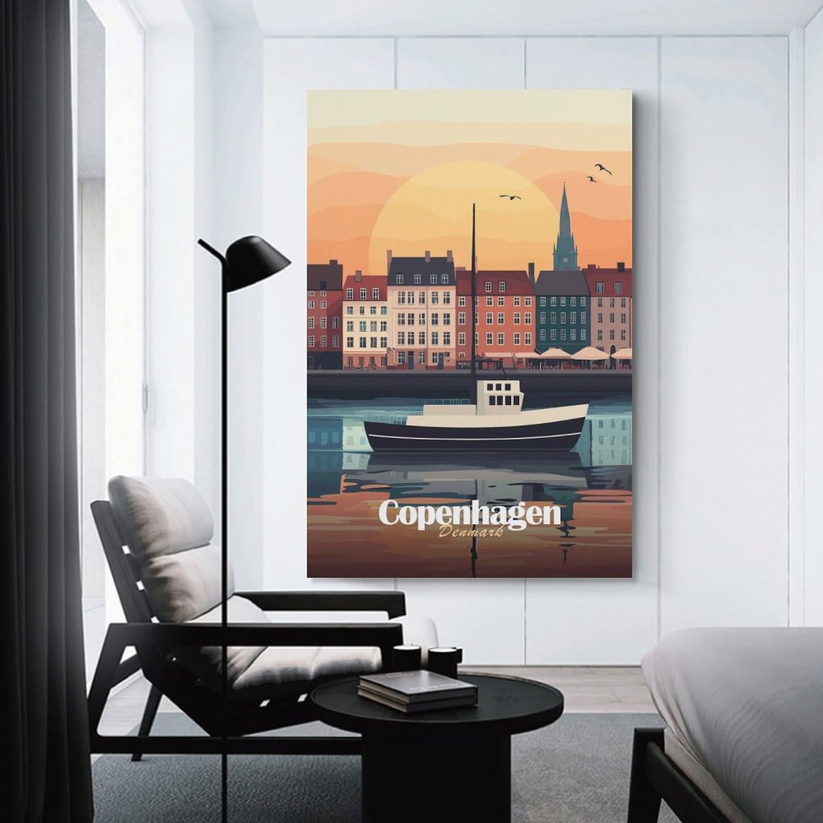 Junmoney Unframe-Style-13 Canvas Wall Decor Copenhagen Sunset Cityscape, 20X30inch(50X75cm), For Home Lounge, Bedroom Or Reading Nook, Eye Catching Artwork For Blank Walls