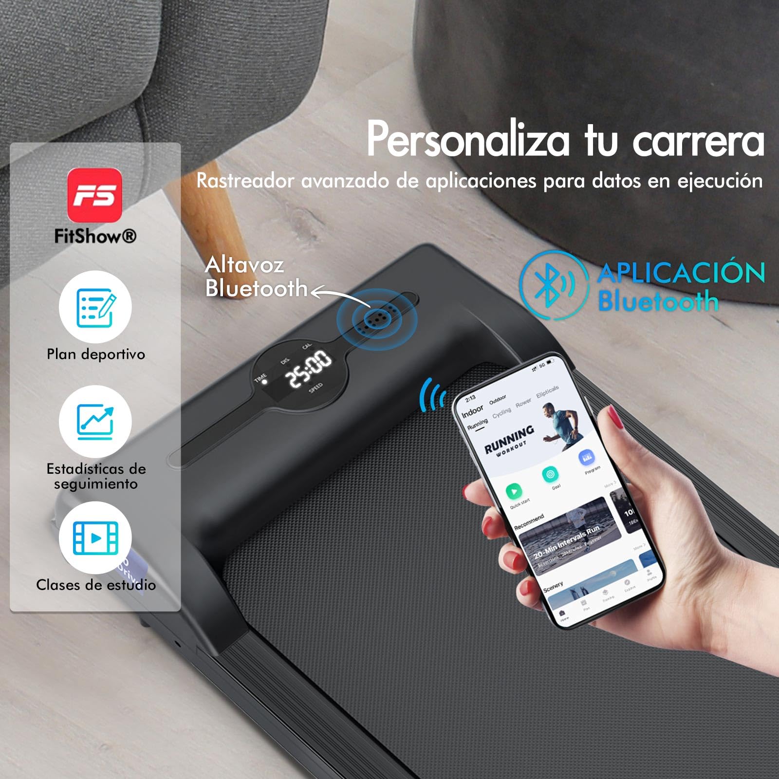 BLACK LORD Cinta de Correr 4 en 1, Walking Pads de 2.2 HP, silenciosa, 9/12 km/h, para Debajo del Escritorio con Altavoz Bluetooth, Equipo portátil para Hacer Ejercicio en casa, 120 kg, con/sin asa