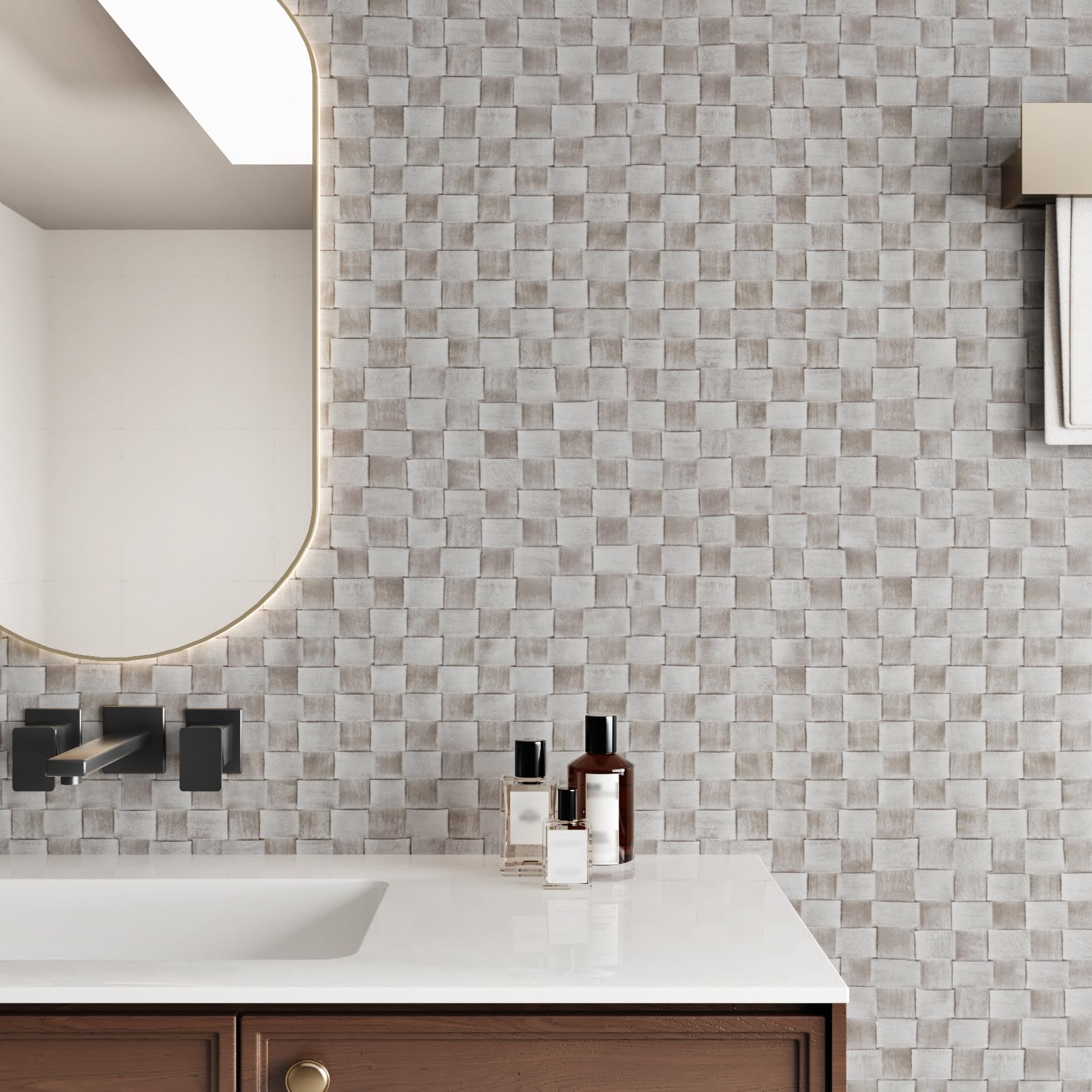 Wallderful Light Brown Weave Rattan Wallpaper Self Adhesive Grasscloth Peel and Stick Wallpaper Vintage Stick on Wall Paper Woven Linen Fabric Contact