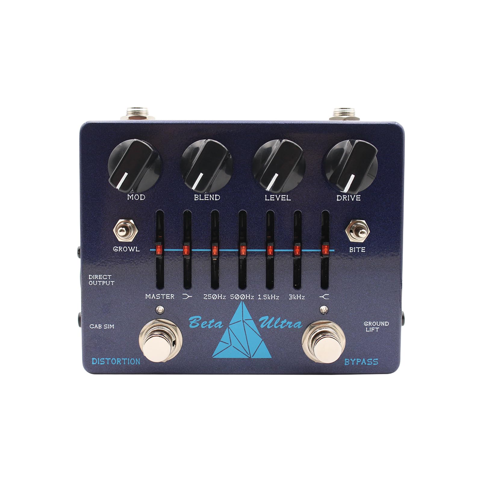 Bass Distortion Pedal Alpha Omega Dual Modes DI Box 6 bande EQ Headphone Output Amplificatore Simulator Bass Effects Pedal Aluminum Blue