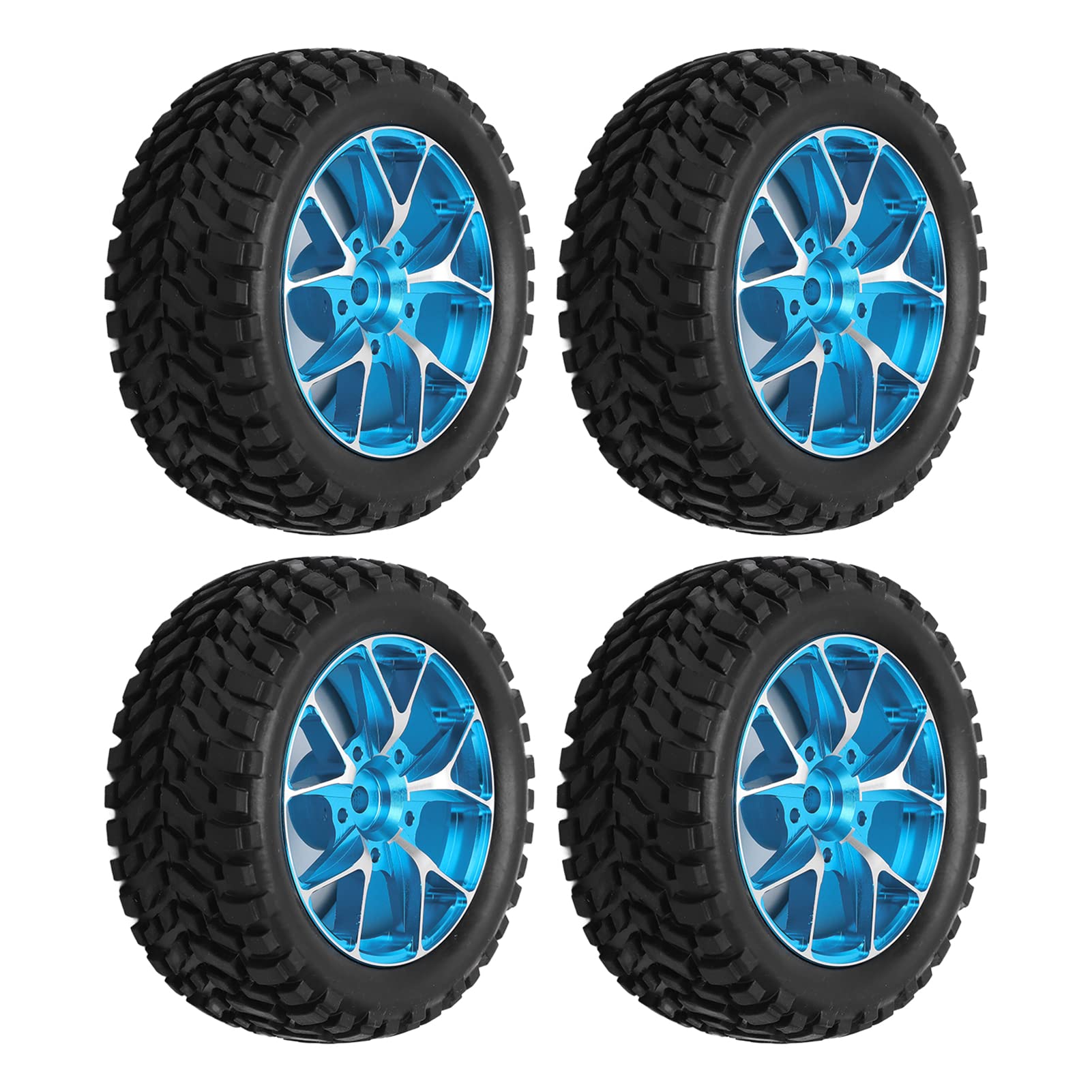 RC Rally Tires Strong Aluminum Alloy Rubber Remote Control Car Wheels for 1/10 Flat Sports Cars 4Pcs 75mm Diameter 30mm Thickness (Blue)
