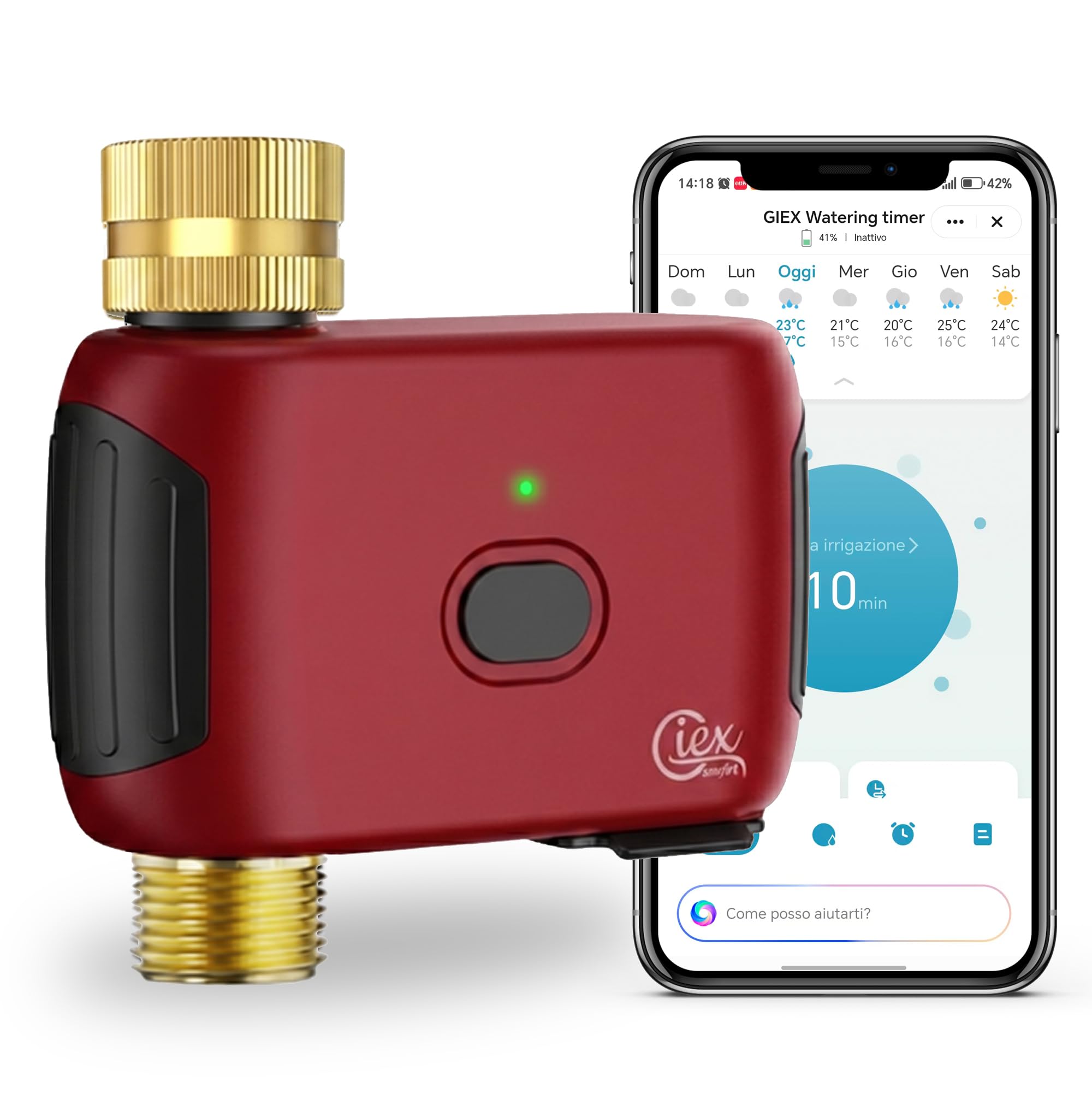 GIEX Timer per irrigazione WiFi, programmatore intelligente per rubinetto da giardino, compatibile con Alexa e Google Assistant, funziona con app Tuya Smart Life, sistema di irrigazione automatico
