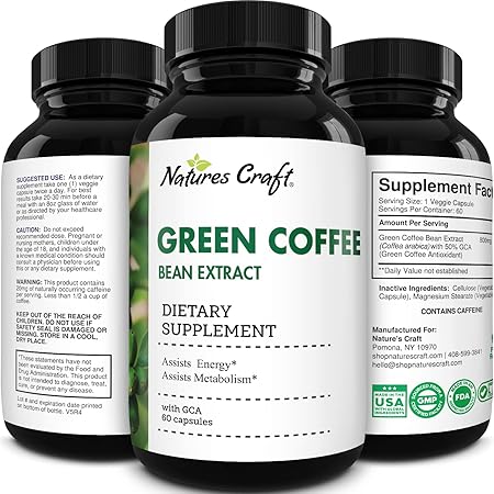 Pure Green Coffee Bean Extract - Green Coffee Extract with 50% Chlorogenic Acid for Heart Health Immune Support Brain Health Mental Focus and Size Reduction - Natural Energy Supplement for Adults