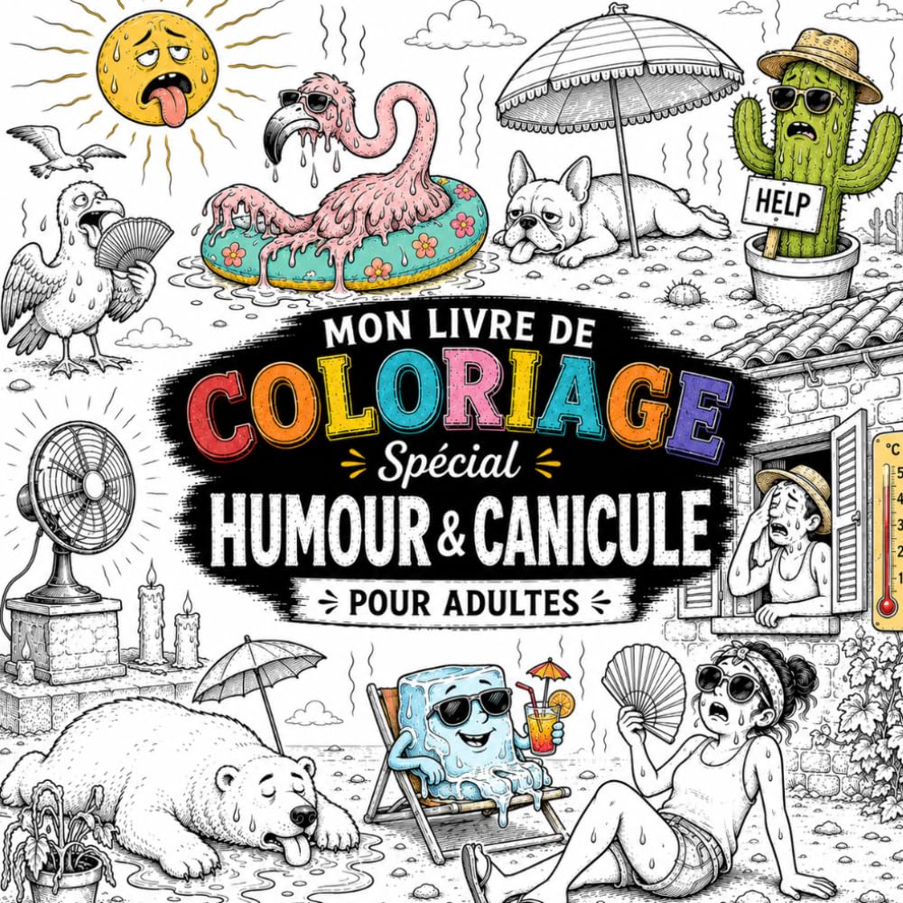 Livre de Coloriage Canicule et Humour pour Adultes: 40 Dessins Anti-Stress Rigolos et Sarcastiques: Cahier de Coloriage Humour Noir et Second Degré ... carré (Coloriages thématiques pour adultes)