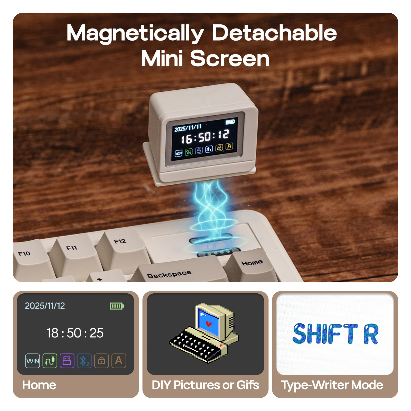 EPOMAKER RT82 Teclado Mecánico Inalámbrico para Juegos con Pantalla, Personalizable con Via, 2.4GHz/USB-C/BT5.0, RGB, Gasket, Amortiguado de 5 Capas, Teclas PBT, Hot-Swap, US ANSI (Sea Salt Silent) - 4