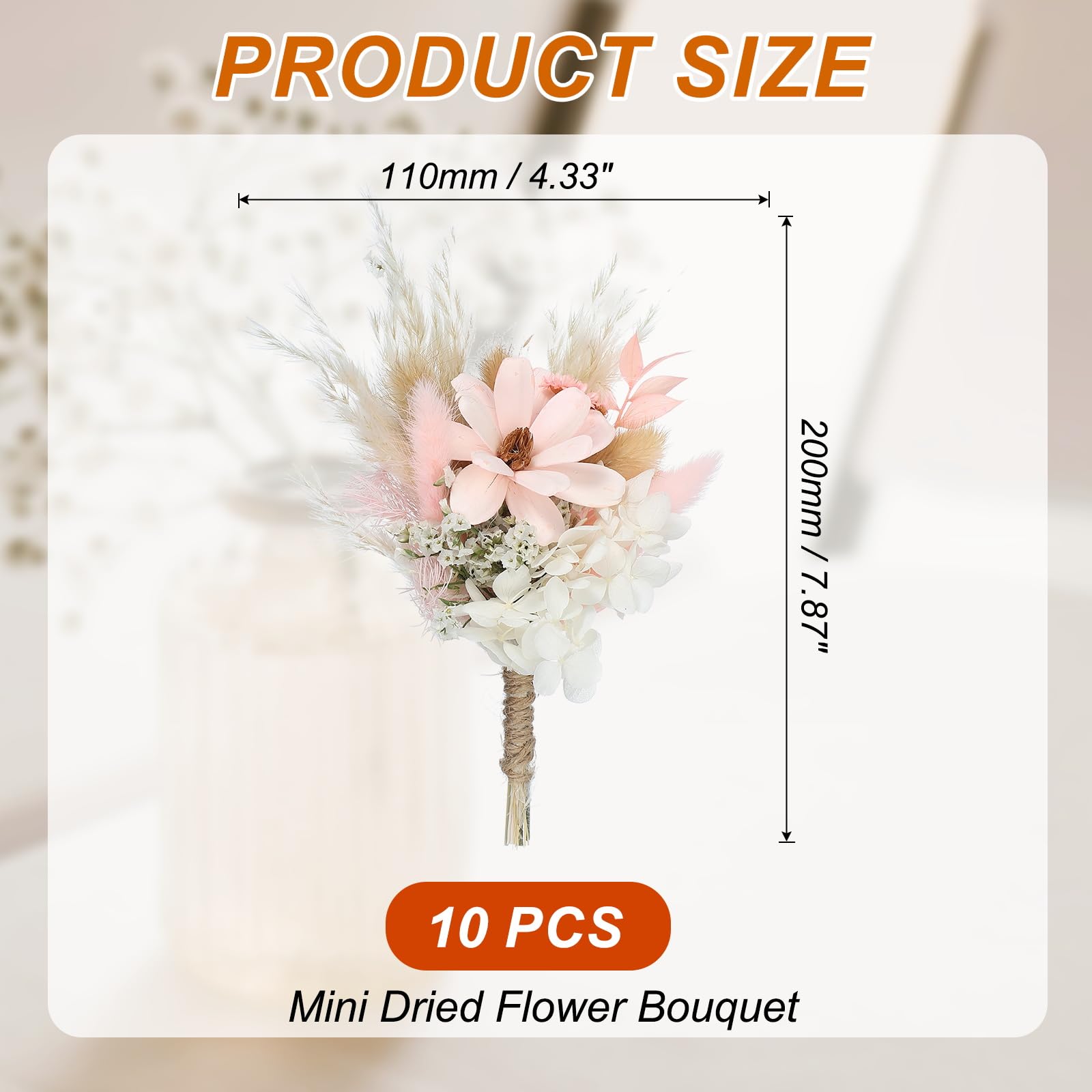 PATIKIL 10 Stück Trockenblumenstrauß Deko Set, Pampasgras Flauschige Wedel, Getrocknete Blumen, Trockenblumen zum Basteln für Bilderrahmen DIY, Tischdeko, Hochzeit, Pink/Weiß