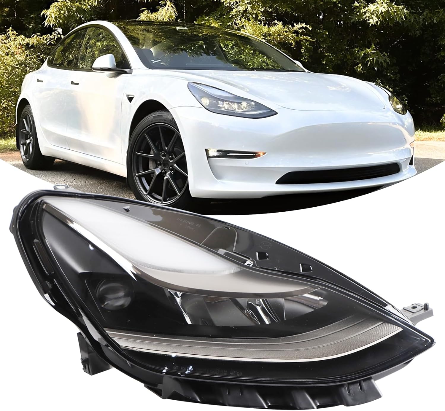 Right LED Headlights Assembly Compatible with 2024-25 Tesla Model 3 Headlamp Right Passenger Side Replacement 1694087-00-F