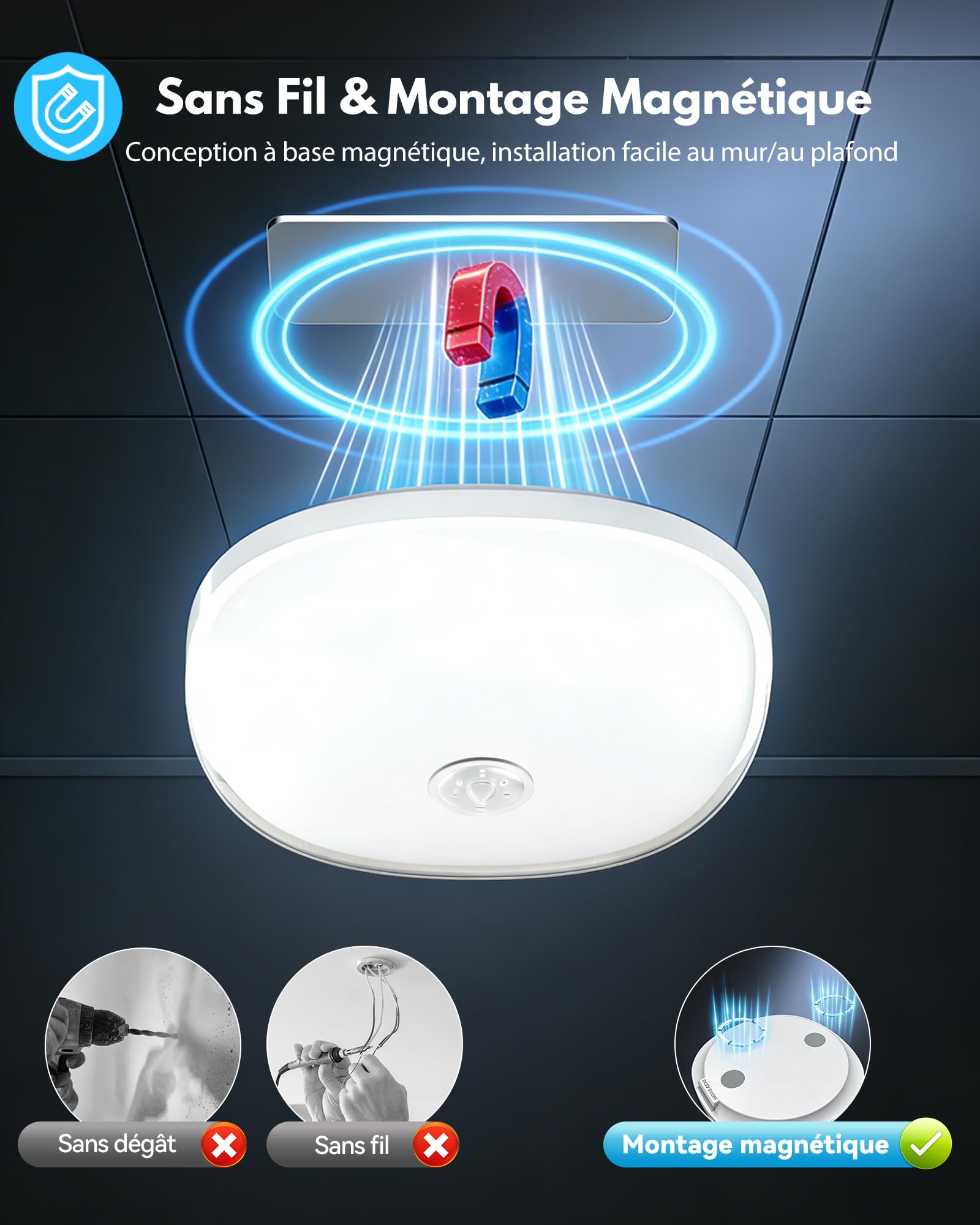 Gotopceed Plafonnier Étanche IP65 Rechargeable pour Douche/Salle Bain - Luminaire d’Ambiance avec 16 Couleurs, Télécommande/Commande, Magnétique Sans Fil sur Plafond/Mur, pour Baignoire, Badezimmer