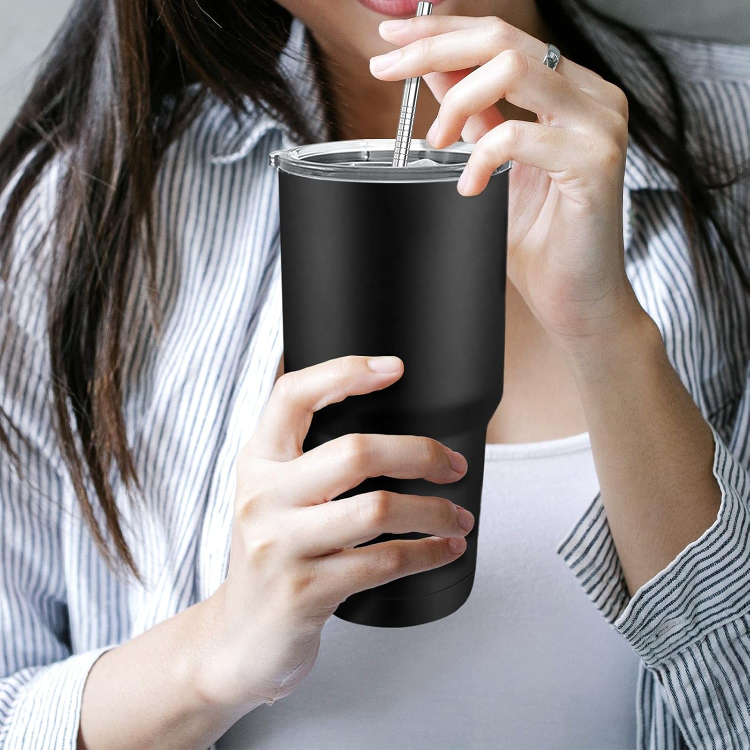 YOUKE OLA 8 Pack Insulated Tumbler with Lids and Straws Bulk Stainless Steel Double Wall Vacuum Insulated Coffee Travel Tumbler for DIY Gift (Black, 30oz) - Image 7