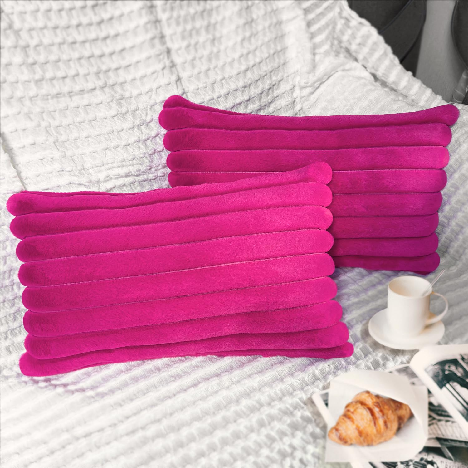 2 Pack 12x20 Pillow Cover Velvet Pillow Covers, Faux Fur Oblong Throw Pillow Covers for Living Room Decorations Throw Pillow Case, Throw Pillow Cover Cushion Cover for Home Sofa Bedroom Car, Hot Pink — image 1