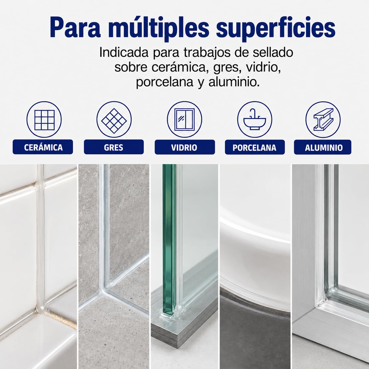 Silicona antimoho transparente 125 ml, pack de 12, baño y cocina