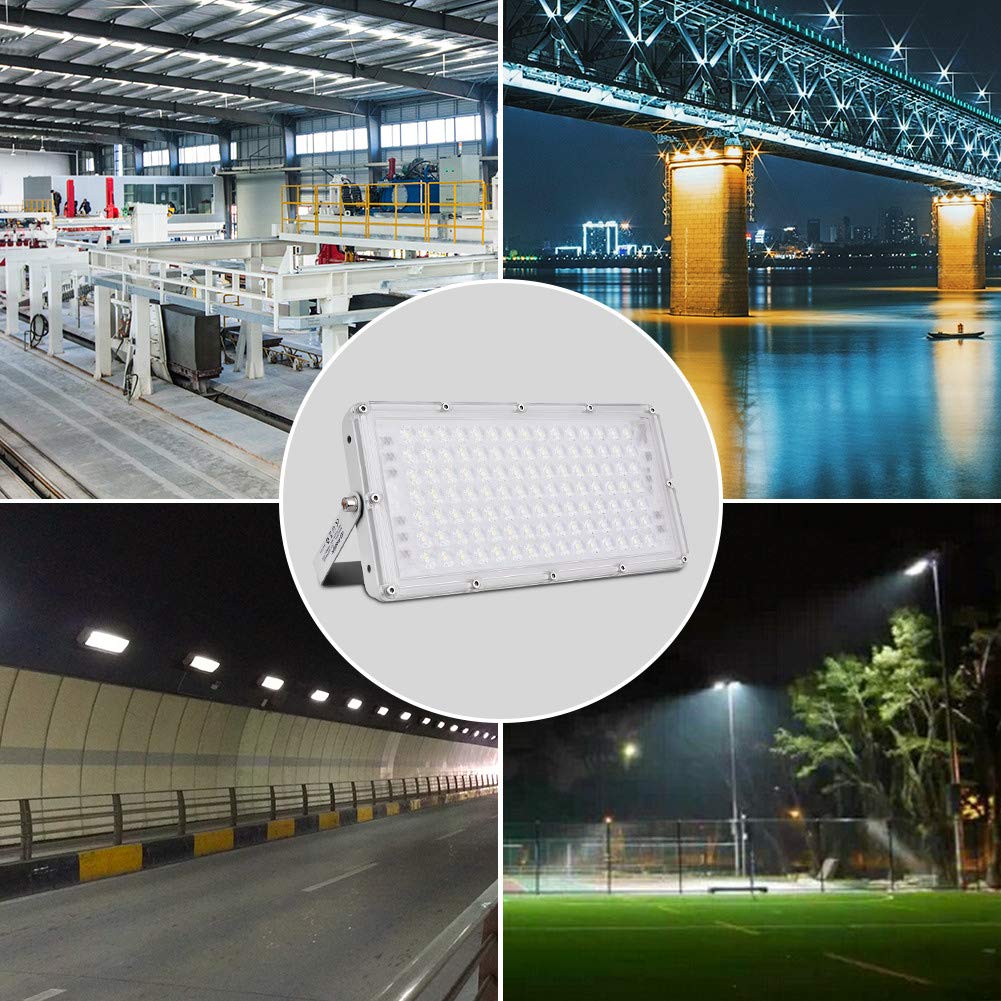 Sararoom 4 Pack Focos LED Exteriores 100W, 10000LM Super Brillante Foco LED 6500K Blanco frio Proyector LED Exterior, IP65 Impermeable Luces de Seguridad Iluminación para Jardín Garaje Césped Estadio
