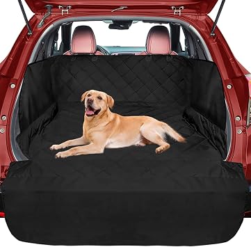 FunniPets SUV Cargo Liner for Dog, Water-Resistant Pet Cargo Cover with Side Flaps and Bumper Protector, Non-Slip Trunk Mat for Standard SUVs and Vans, Universal Fit Medium Size, Black