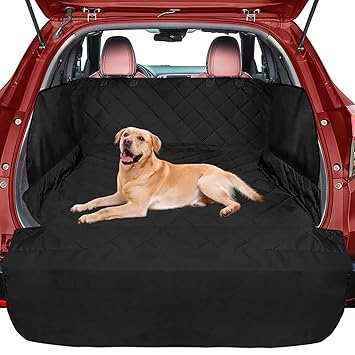 FunniPets SUV Cargo Liner for Dogs, Waterproof Cargo Cover for SUVs Sedans Vans, Pet Seat Cover with Side Flap and Bumper Flap, Non-Slip Backing, Universal Fit, Black