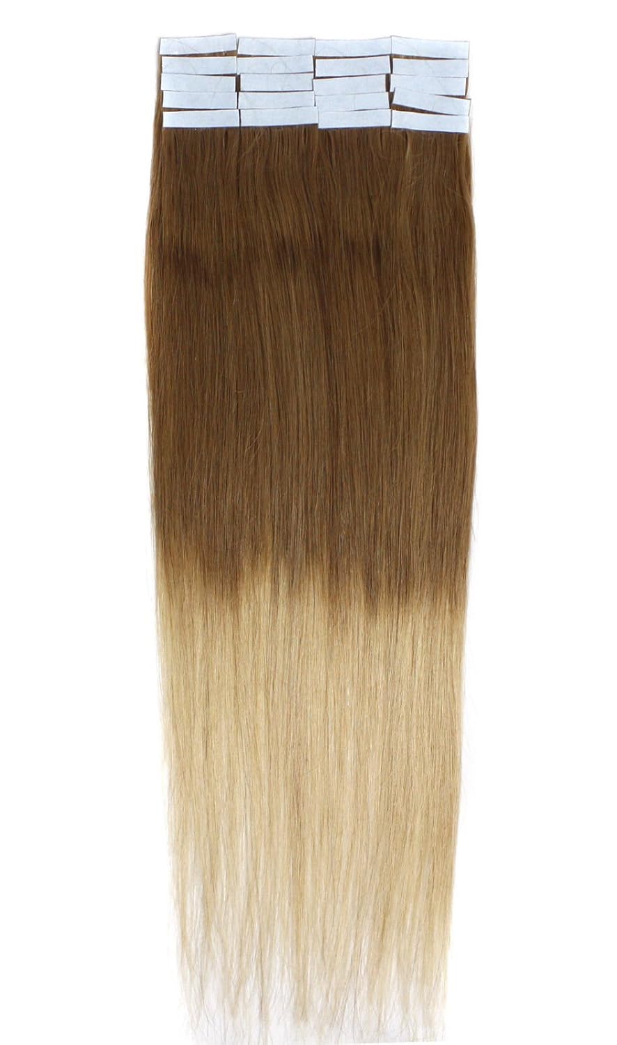7A Tape in Skin Weft Remy Human Hair Extensions 16-24Inch Seamless Brazilian Hair (16''20Pcs30g, T Color 12/20)