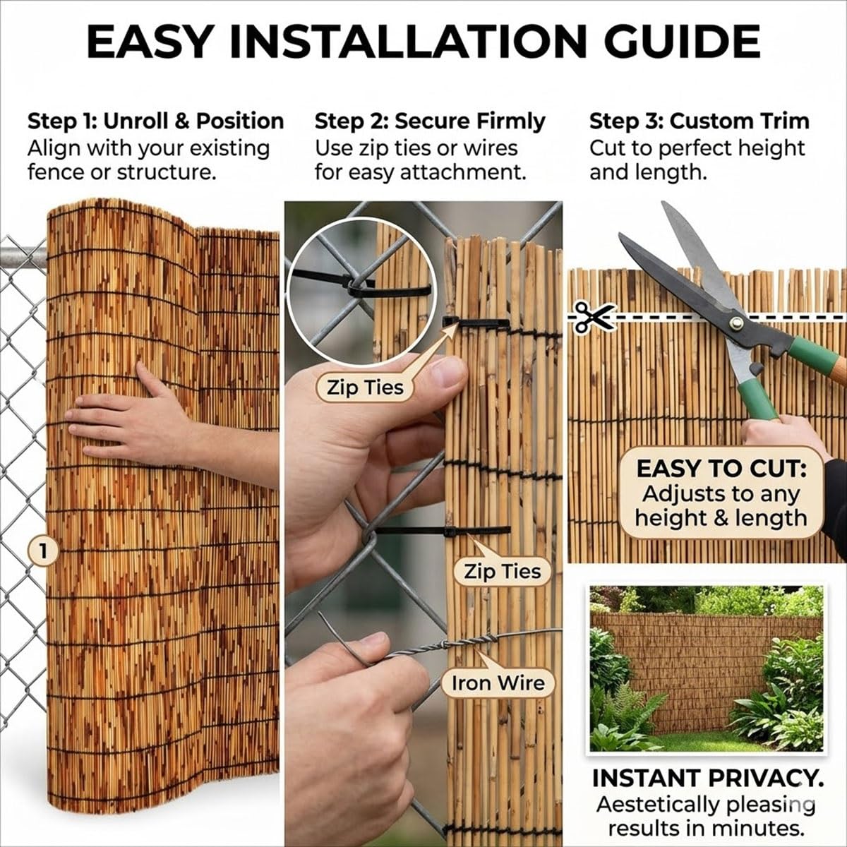Rollo de Cañizo Ocultación de Caña Natural Ecológico 1.2x5.0m, Valla Jardín Exterior, Cerramiento Bambú Terraza, Protector Visual Resistente(Marrón,1.20mx5.0mx3pack)