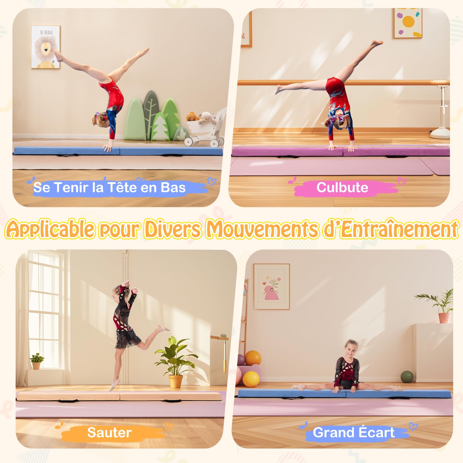 GOPLUS Poutre Gymnastique Pliable 210CM en Suède, Poutre d'Équilibre 15 Épaisseur avec Fond Antidérapant, Attaches Auto-Agrippantes, Poignée de Transport