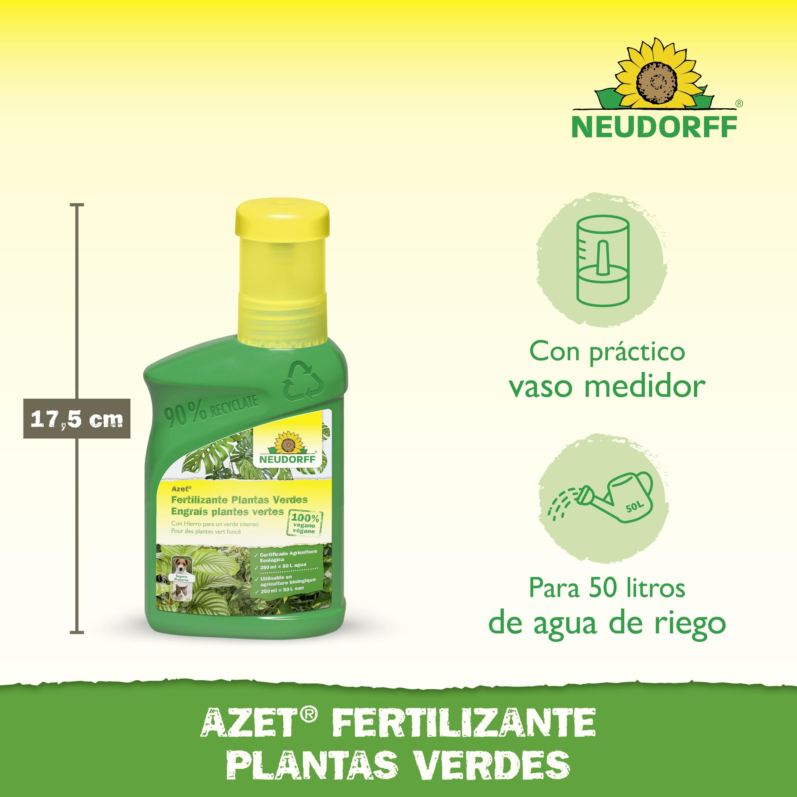 Neudorff Azet Fertilizante Plantas Verdes - Abono orgánico 100% natural para un crecimiento rápido y hojas de color verde intenso para todas las plantas verdes, 250 ml