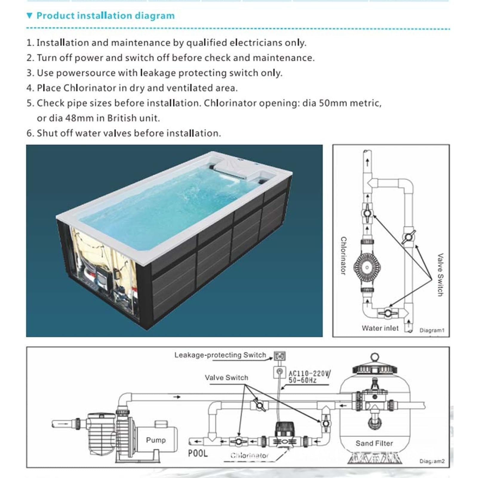 SIXRUN Clorador Salino Placa de Titanio Generador de Cloro Salino para Piscinas AC110 a 220 V con Función de Memoria de Autolimpieza 2 Niveles de Salida para Piscinas de SPA Infinitas (ECO2)
