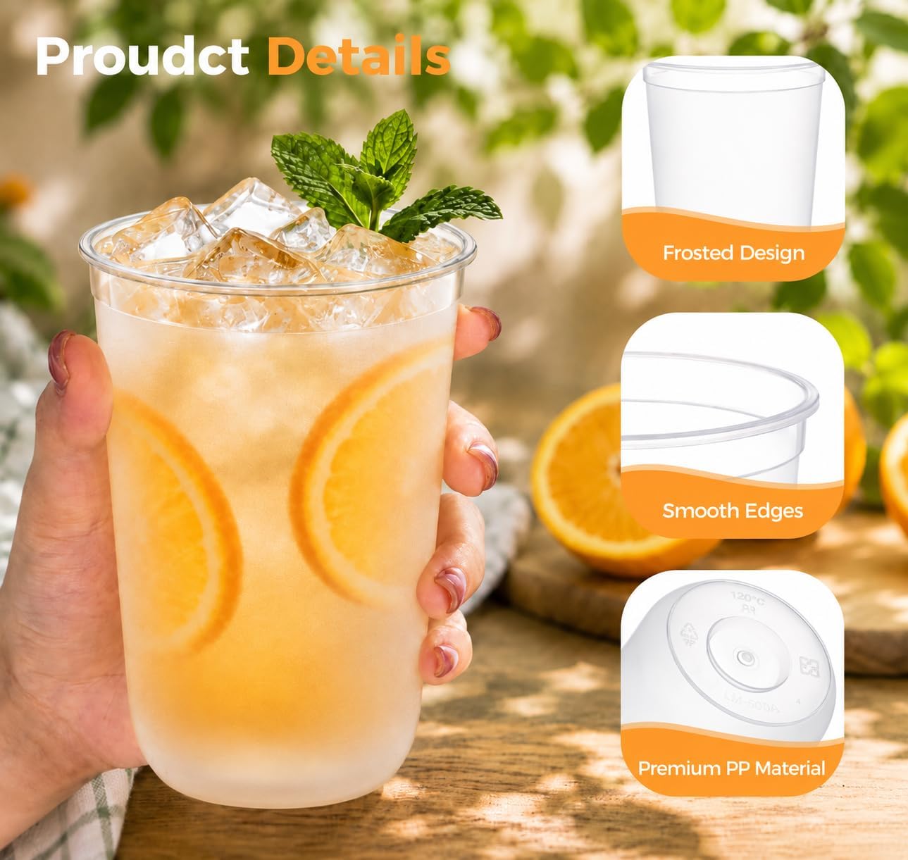 KesaPlan 50 Pack 16oz Clear Frosted Disposable Round Bottom Plastic Cups image 3