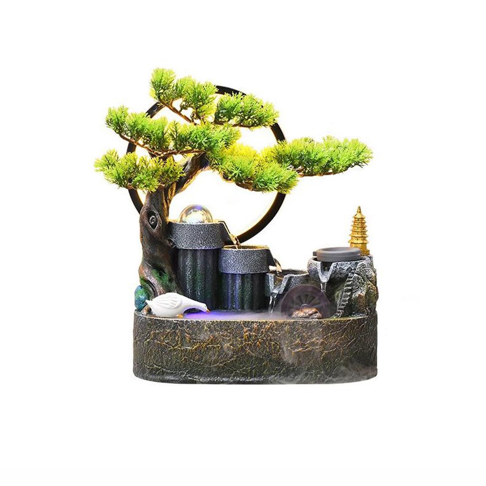 indoor Waterfall Rockery, Flowing Water Bonsai Circular Fountain Decoration Indoor Porch Living Room Tabletop Green Plant Landscape