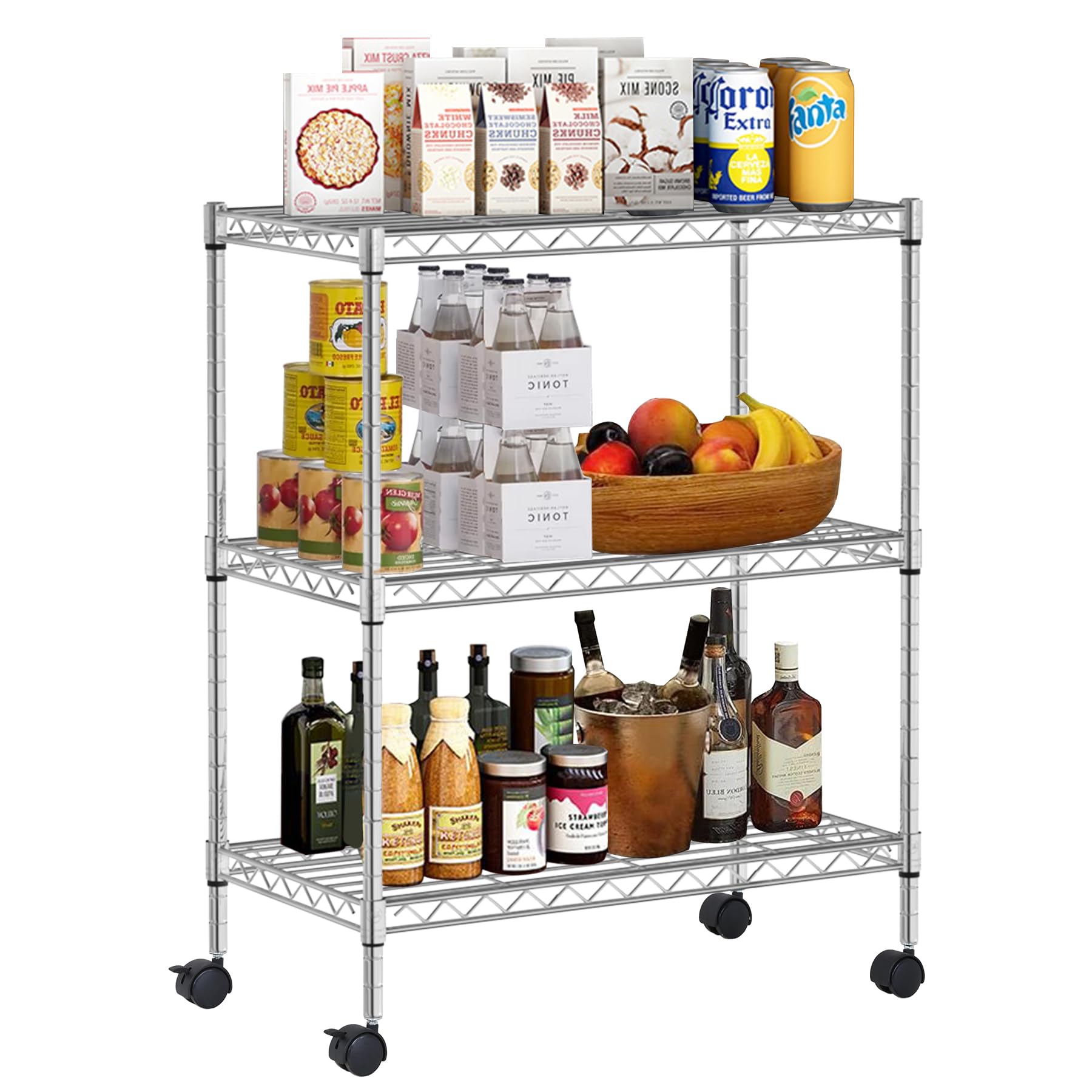 WYGMAV 3 Tier Shelf Metal Wire Shelving Unit Adjustable Storage Shelves Small Storage Rack Heavy Duty Steel Standing Shelf Units for Restaurant,