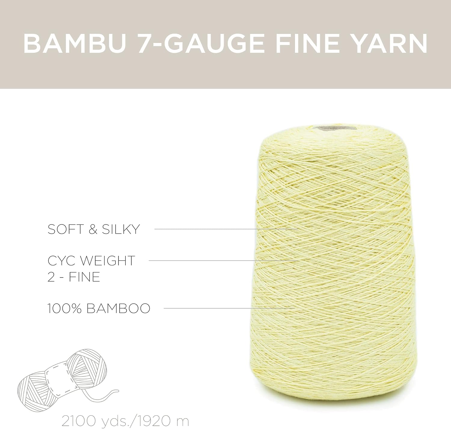 Silk City Fibers, Bambu 7gg 100% Viscose derived from Bamboo Yarn for Machine Knitting, Weaving and Crochet, Buttercup, 1 Cone, Designer Yarn for Garments, Soft Shawls, and Fingering Weight Projects