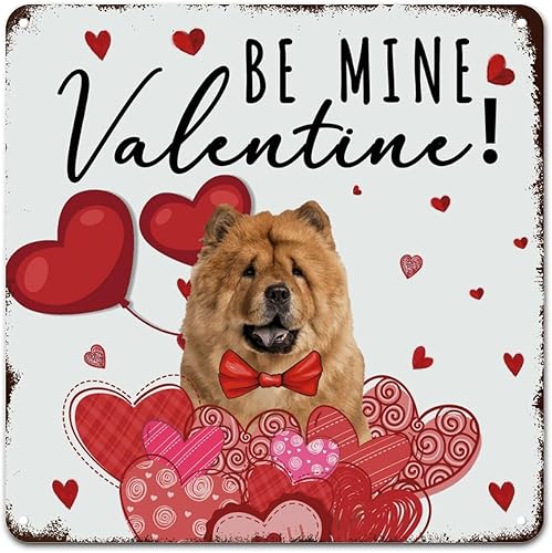 Miniatura 1 de WoGuangis Be Mine Valentine Dogs Metal Wall Sign Chow Chow Dog Pink Red Heart Sign Metal Art Sign Valentines Day Retro Vintage Wall Sign for Bedroom