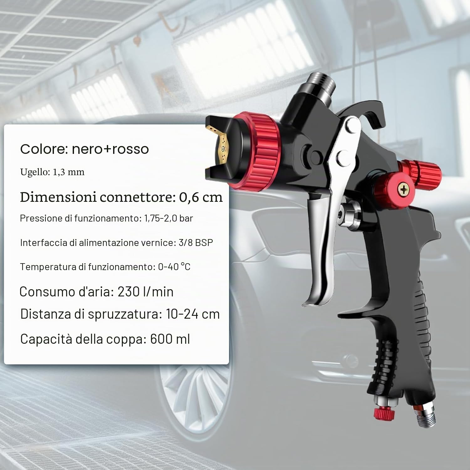 Pistola a Spruzzo Professionale con Bicchiere Miscelatore Rapido, Kit di Pistola a Spruzzo per Verniciare da 1,3MM, Pennelli per Pulizia, Regolatore di Pressione per la Pittura dell'Auto