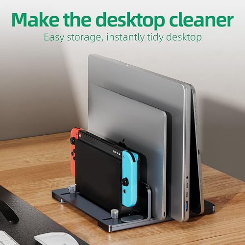 Miniatura 2 de MultiDevice Management Vertical Laptop Stand Adjustable Vertical Laptop and Tablet Stand Secure Storage for Desks Desk Organizers