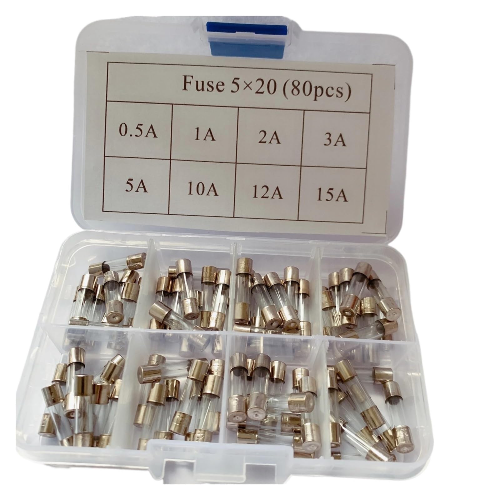Fusibles à soufflage rapide 5x20mm en lot de 80 pièces de 0,5A à 15A pour réparation électronique