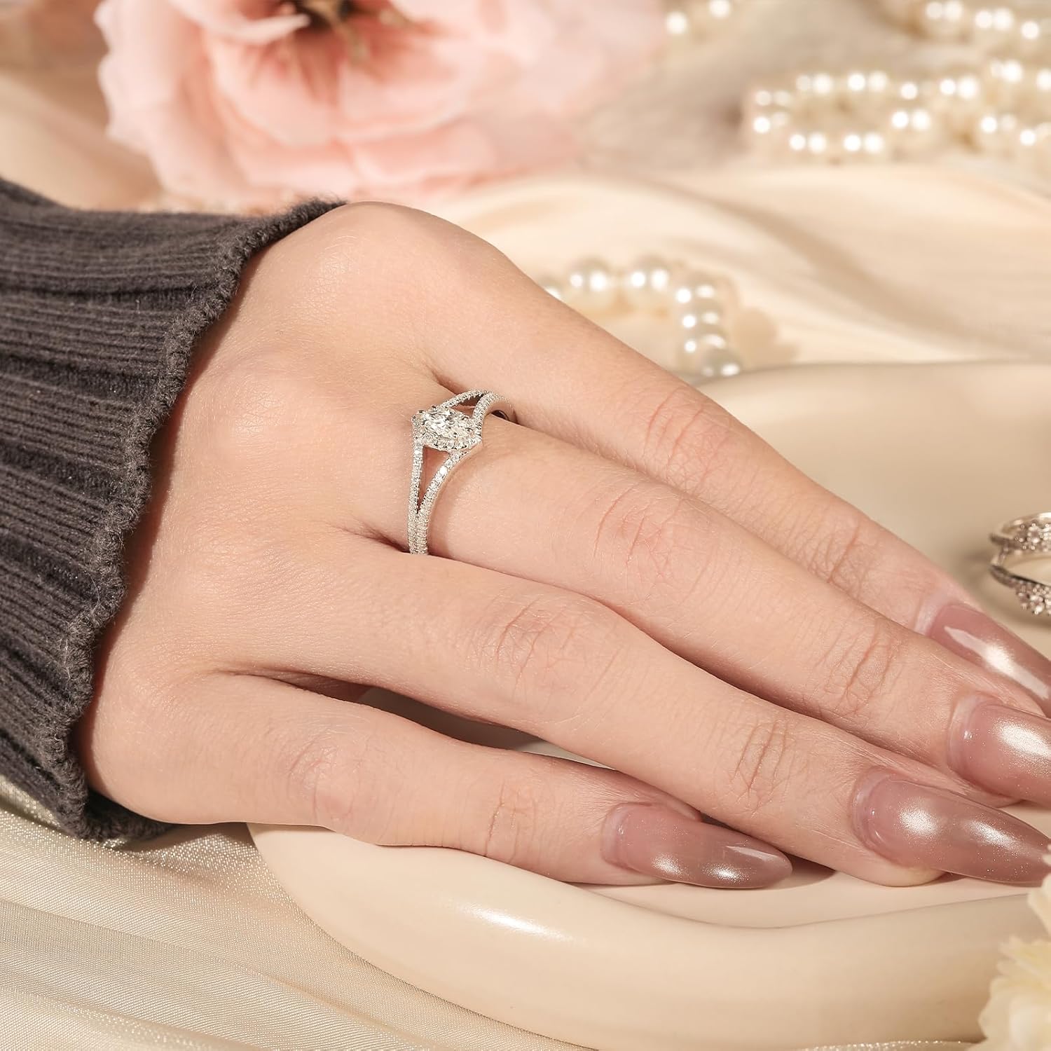 Jeulia Oval Cut Moissanite Engagement Ring Bridal Set for Women | D Color VVS1 925 Sterling Silver 2-Piece Wedding Promise Ring Set | with GRA Certificate & Gift Box, Gift for Her - Image 9