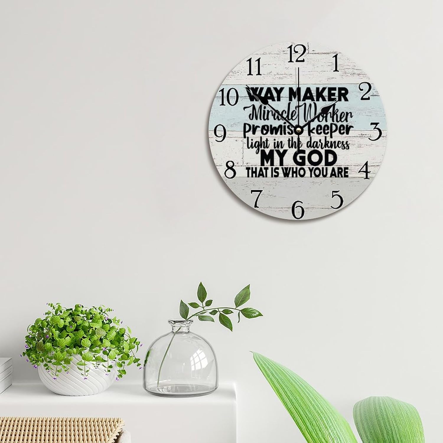 Bible Verse Wall Clock Way Maker Miracle Worker 12 Inch Wall Clocks Battery Operated Clock Silent Non-Ticking Scripture Print Decor for Bedroom Living Room Farmhouse Wall Decor