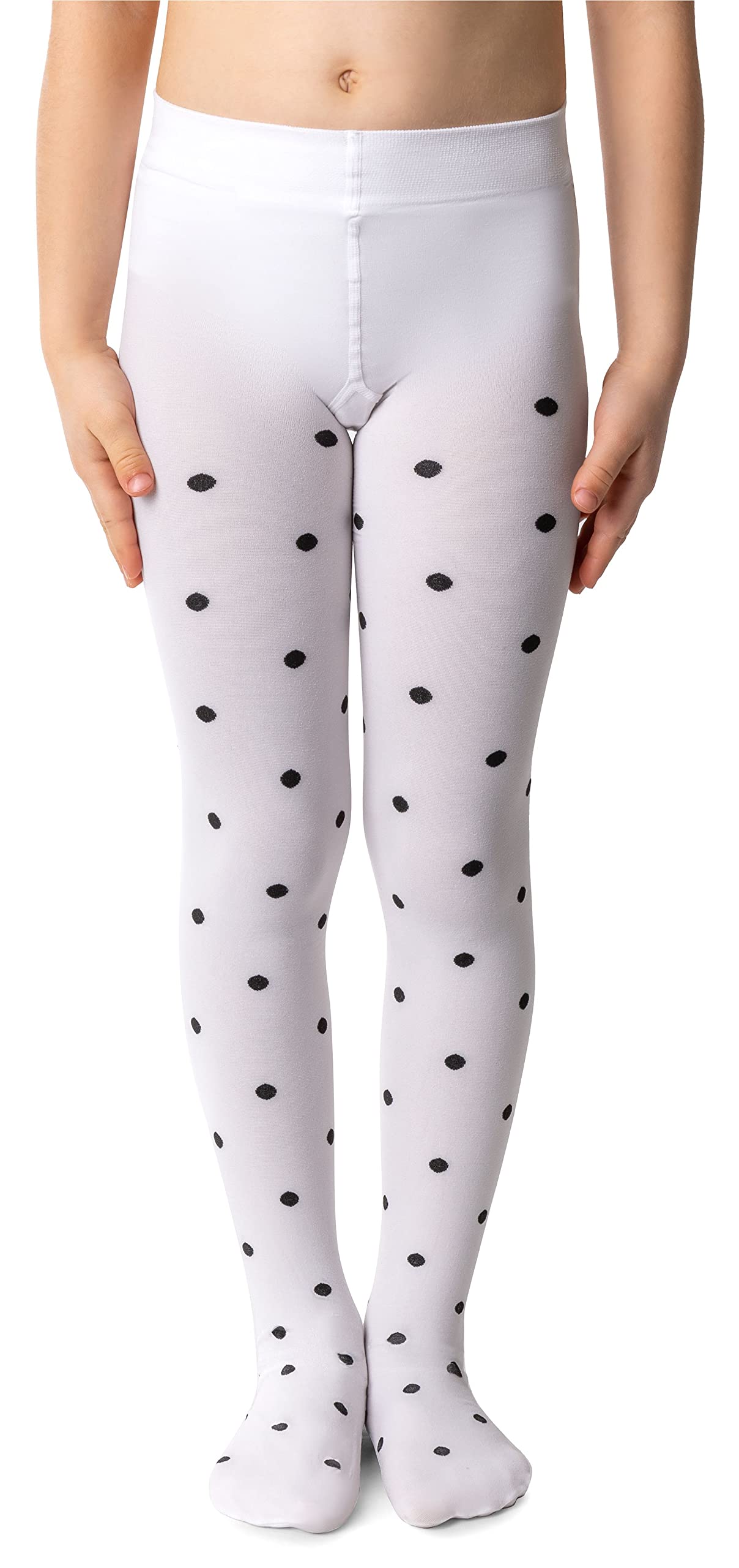 NOQ Girls Fancy Printed Tights Patterned Footed Pantyhose 40 den Dance School Animal Print Over Knee socks Imitation, Gosia Bianco 8-9 years (128-134)
