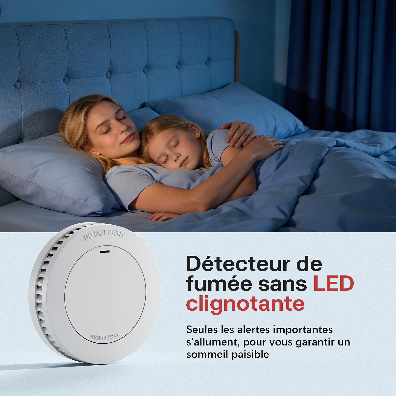 RUNIDUR Détecteur de Fumée, Autonomie de 10 Ans, Alarme Incendie Mini et Ultra-Fin, sans Voyant Clignotant et sans Perçage, 1 Pièce