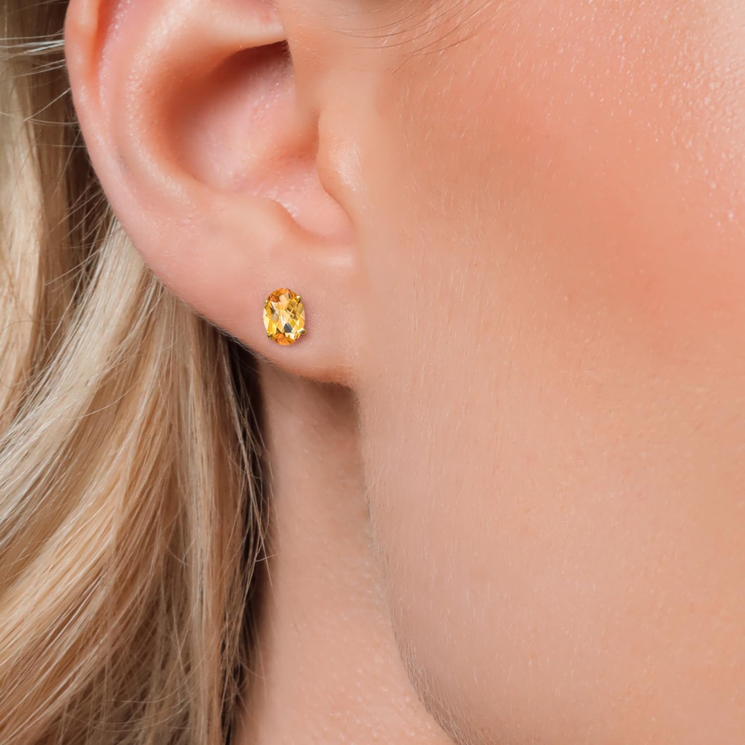 Gem Stone King 14K Yellow Gold Yellow Citrine Double Notch Stud Earrings | 1.45 Cttw | Gemstone November Birthstone | Oval Checkerboard 7X5MM | Gold Earrings For Women Men - Image 3