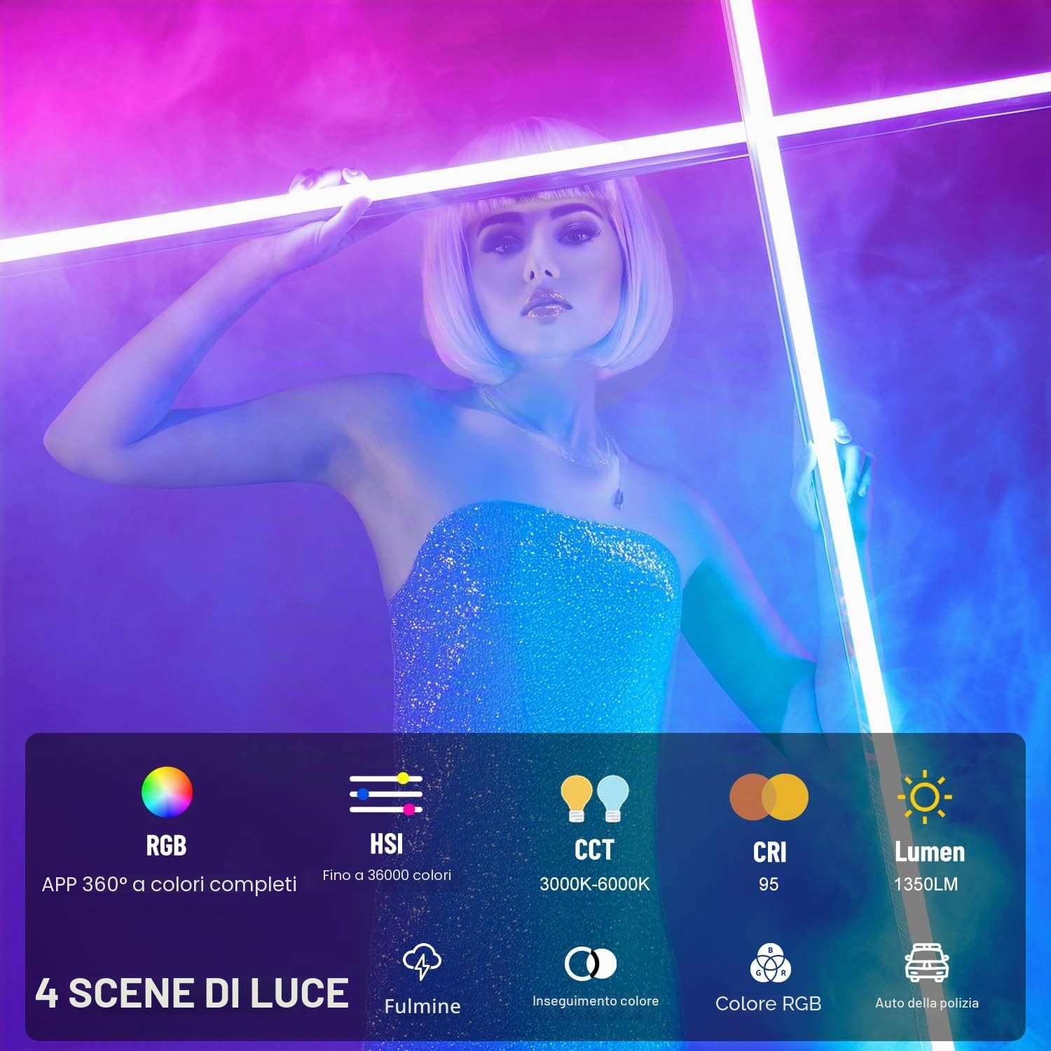 LUXCEO P120 RGBW Luce per fotografia portatile,controllo APP 1350LM 3000k-5750k Luce video a LED,12 Modalità di illuminazione,IP68 Impermeabile,Batteria Integrata 10400mAh Fotografia film video Studio