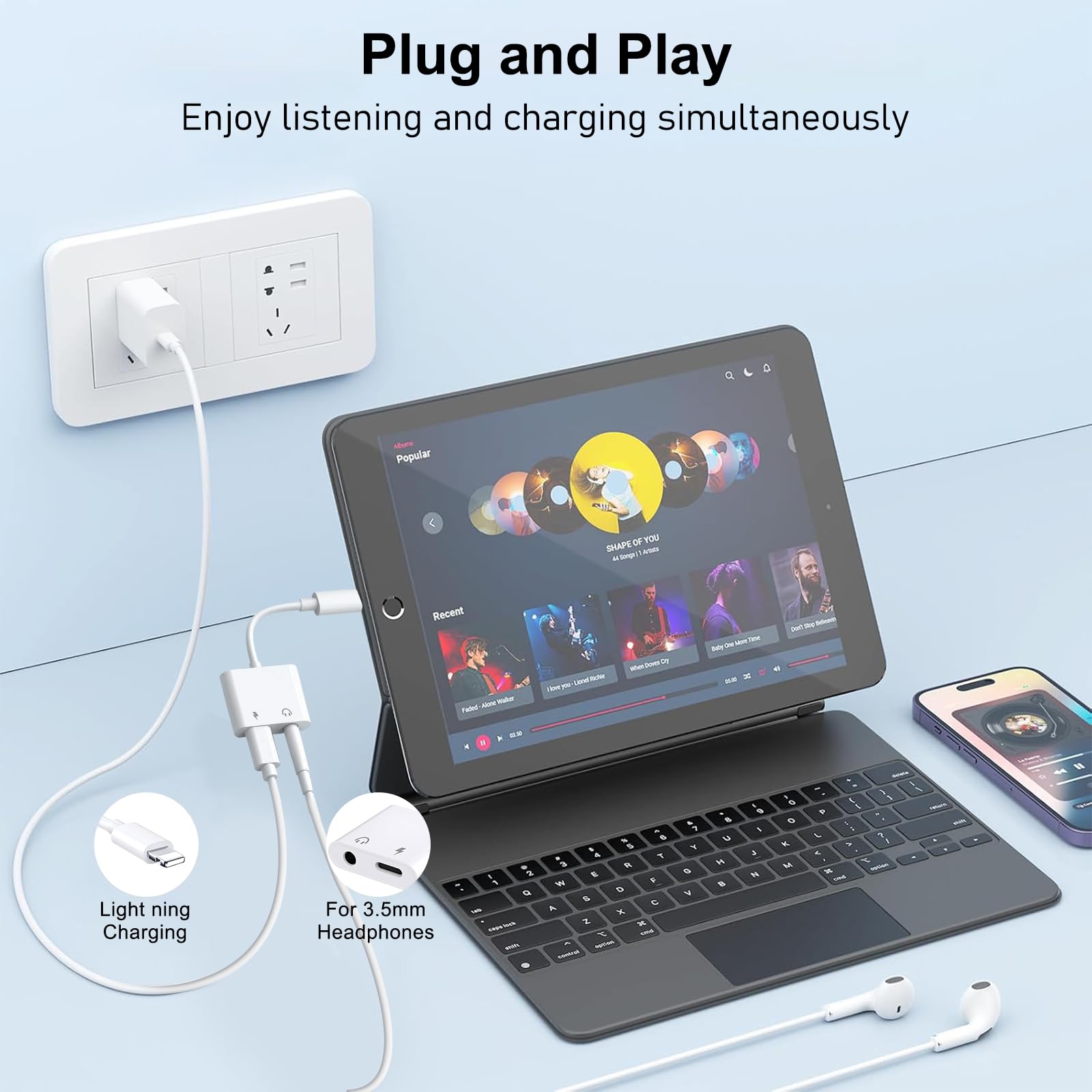 [Certyfikat Apple Mfi] Adapter Lightning do Gniazda Słuchawkowego 3,5mm Z Funkcją ładowania, 2 W 1 Adapter Słuchawkowy, Konwerter Słuchawkowy Kompatybilny Z iPhone'em 14-11/Xs/Xr/X 8/iPadem