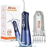 Bitvae Water Dental Flosser Teeth Pick, Cordless Flosser for Travel with 6 Jet Tips, 3 Modes 5 intensities, IPX7 Waterproof Portable & Rechargeable Oral Irrigator Cleaner, Midnight Blue