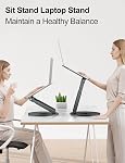 Support d'ordinateur portable télescopique Tounee pour bureau avec base pivotante à 360°, assis-debout, hauteur réglable, support portable pour une bonne posture, compatible avec MacBook Pro, tous les ordinateurs portables 10-17" - Gris