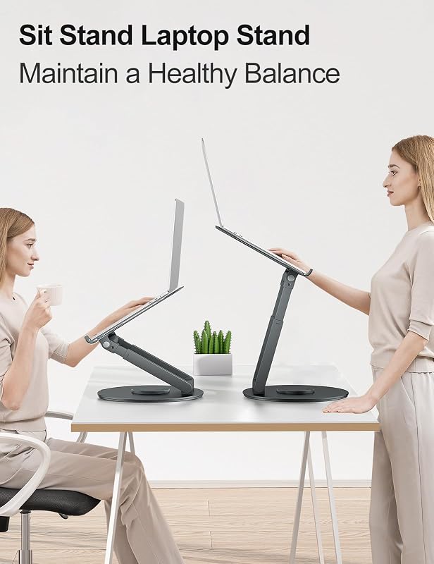 Tounee Állítható Laptop Állvány 360° Forgatható Bázissal, 10-17" Gépekhez, Ergonomikus Szürke