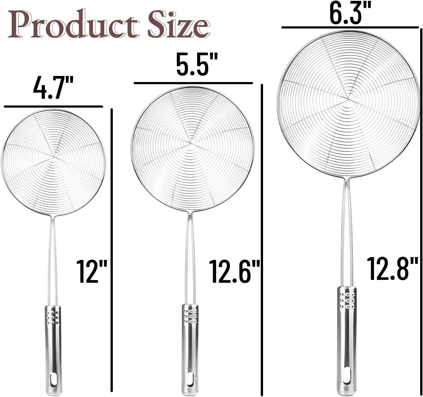 Spider Strainer Skimmer Spoon Set Of 3 Sizes Frying Spoon Stainless Steel Fryer