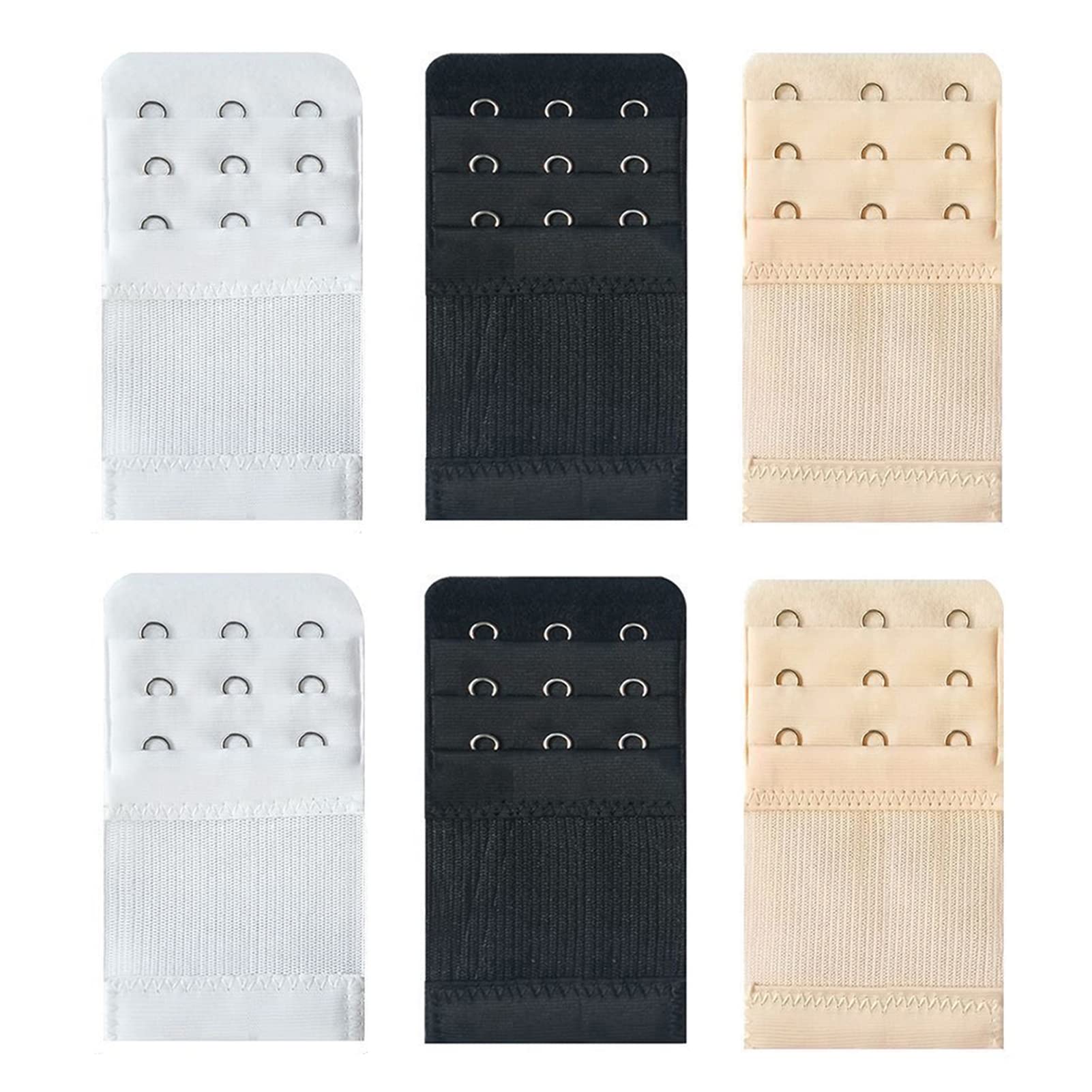 Yesmin Women's 3 Hook,Multicolor,1.3Cm Spacing Pack Of 6 Bra Strap Extenders Extensions Elastic Extender Set 3 Hooks 1.3Cm Spacing (White, Black And Beige)