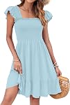 WNEEDU Robe d'été pour femmes 2026 Manche à volants de cou carré Mini Robe Casual fluide à plusieurs niveaux Swing robe soleil