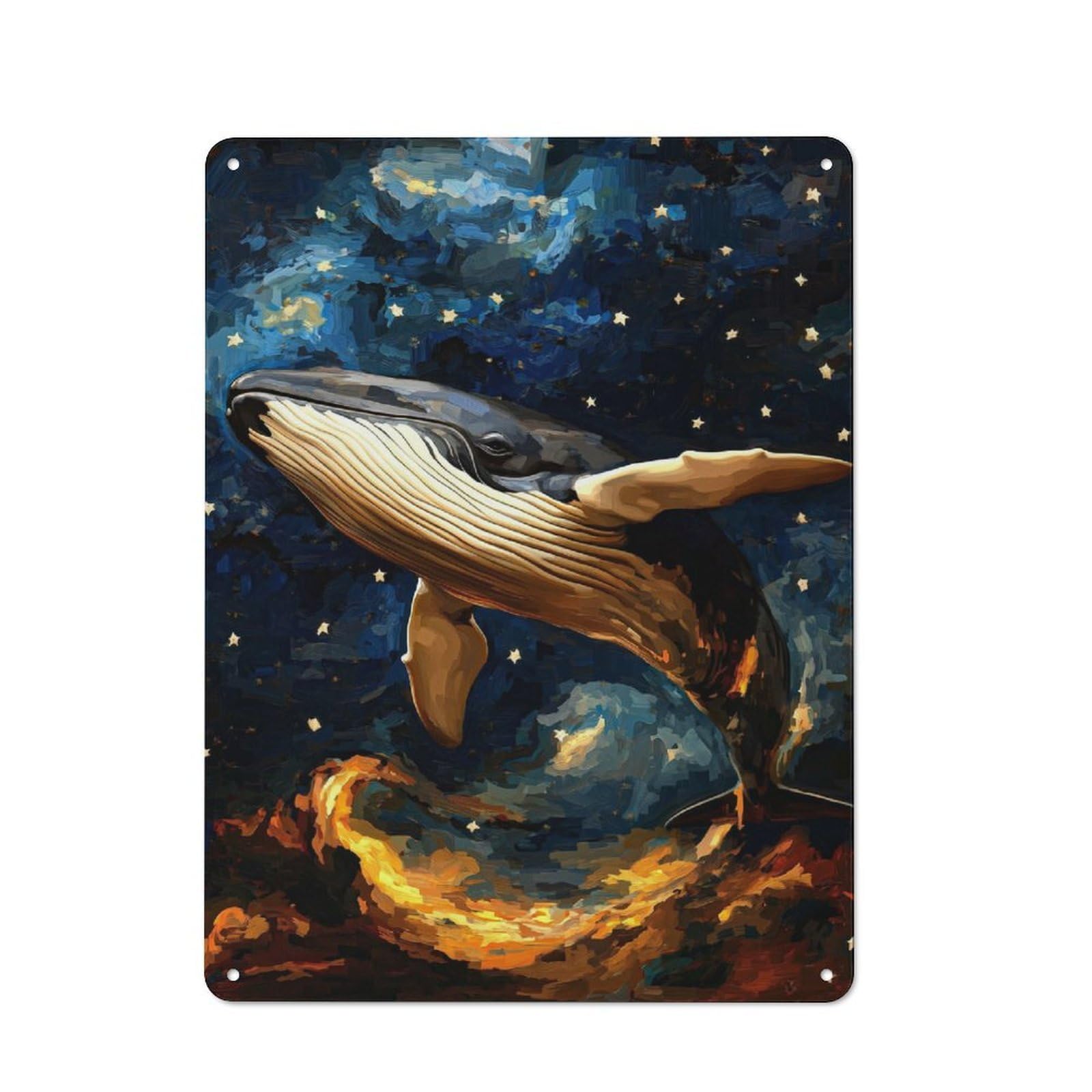 Vintage Whale in The Stars Decorative Tin Plaque 40x30cm, Room Wall Plaque for Hallway, Home Bar, Garage Or Study