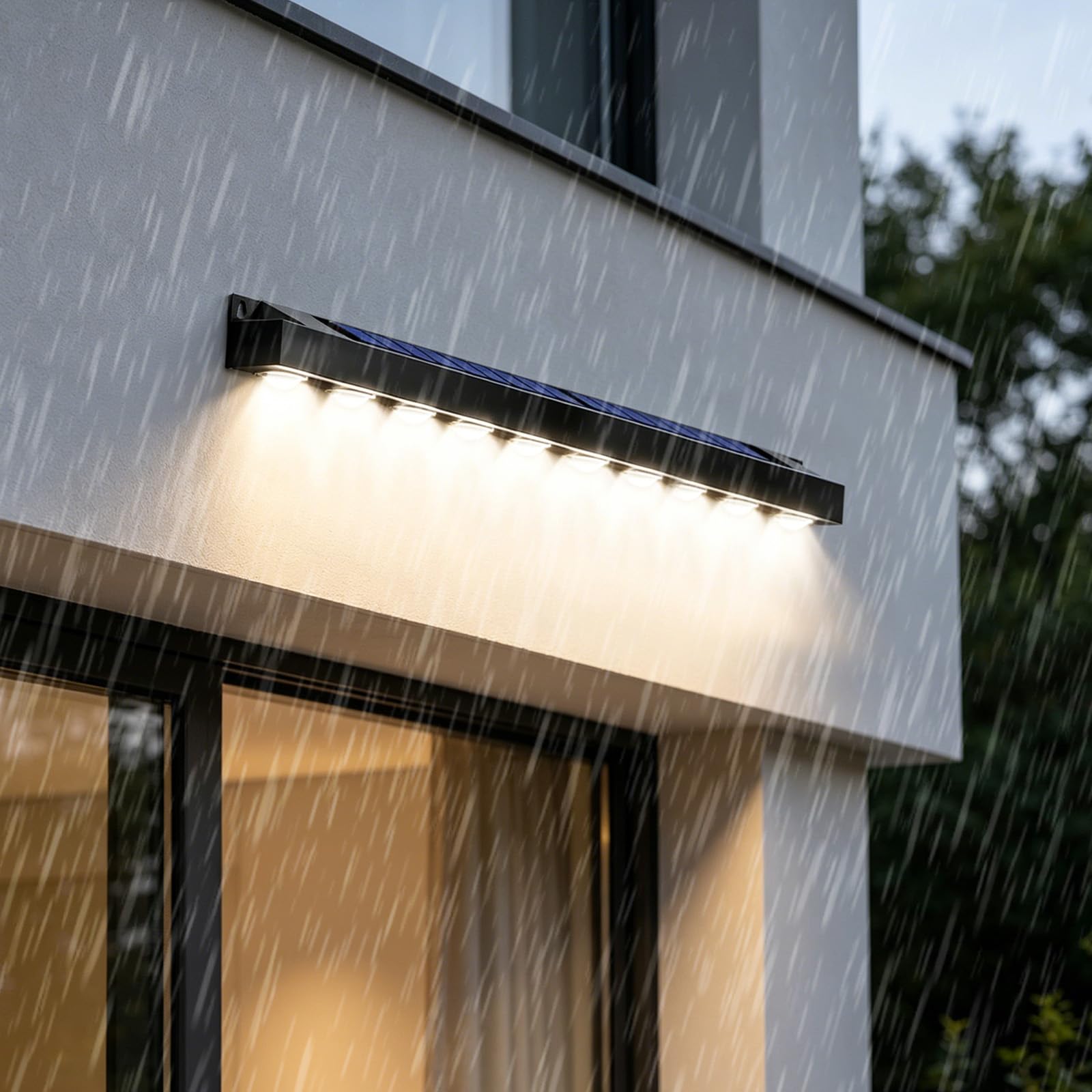 LED Aussen Solar Wandlampe IP54 Wasserdicht Schwarz Wandbeleuchtung Minimalismus Lang Rechteck Design Aluminium Wandleuchte Moderne Außen/Innen Dekoration für Garten (10,Neutrales Licht)