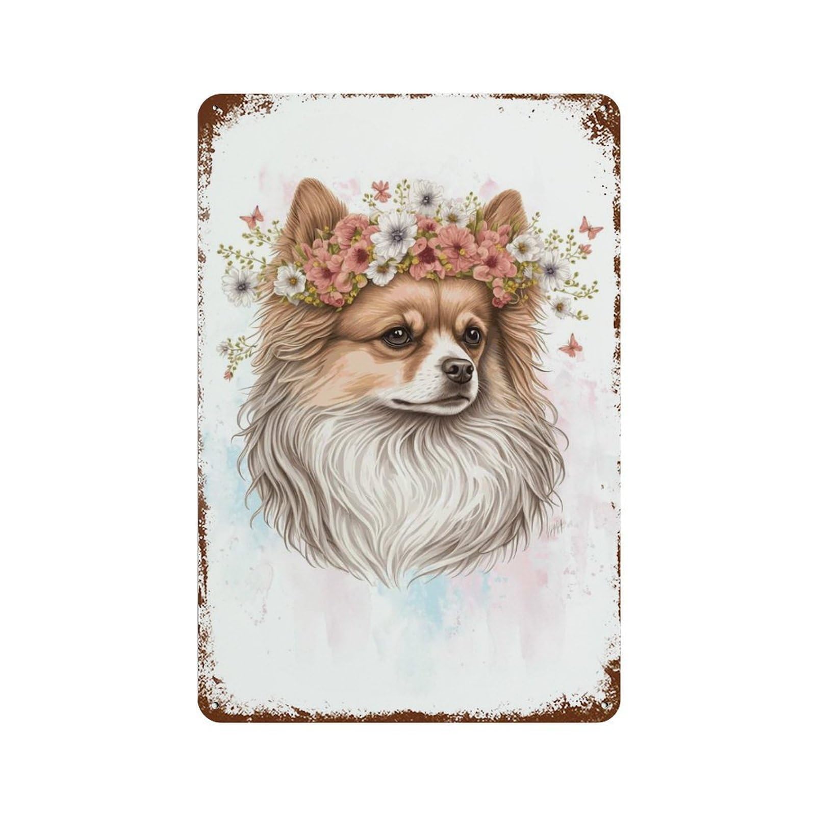 Pomeranian Flower Crown Vintage Metal Tin Sign 11.8"x7.9", for Garage, Bar And Workshop Decor, Novelty Wall Decor