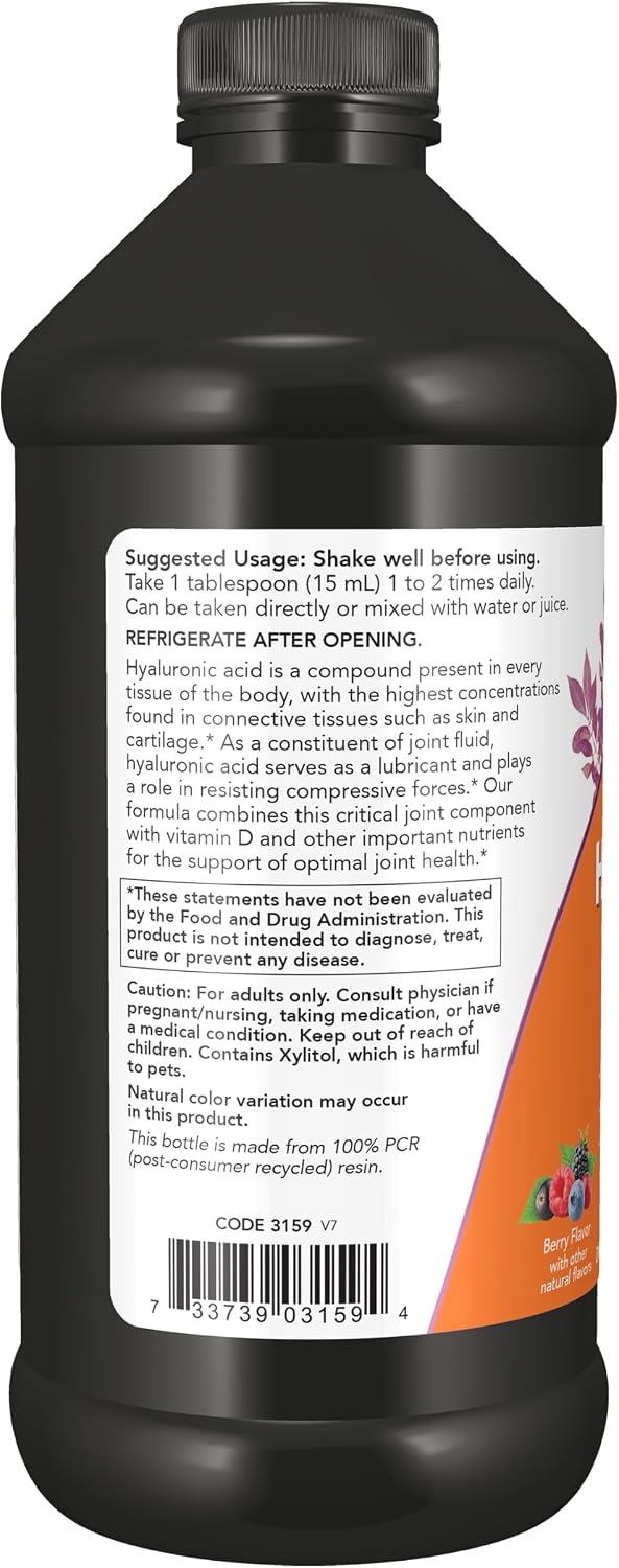 Acido Hialuronico Liquido NOW Foods Sabor Baya 100mg Pa Tus Articulaciones 16oz 4