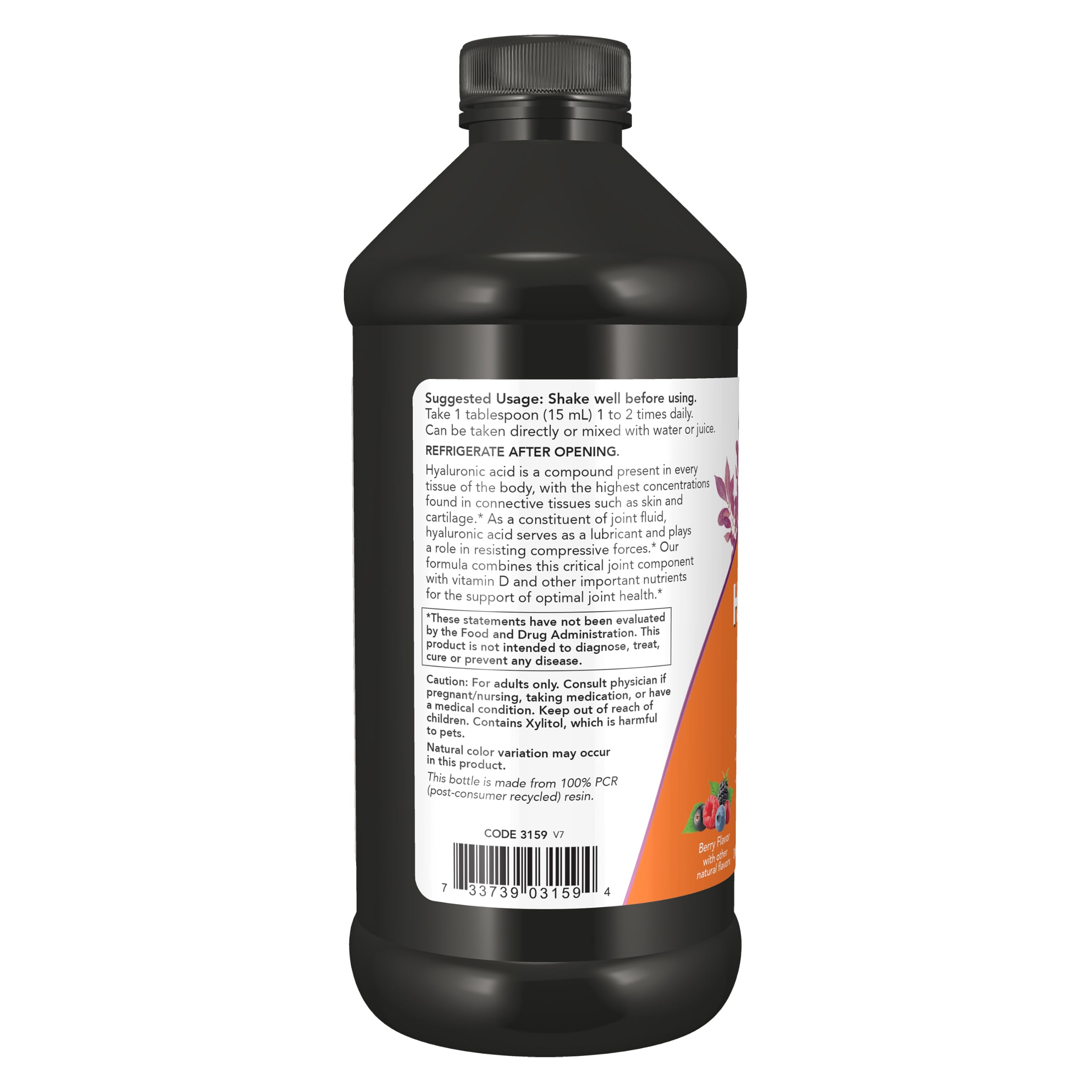 Now Supplements, Liquid Hyaluronic Acid, Berry Flavor, 16 oz — Amazon image 3