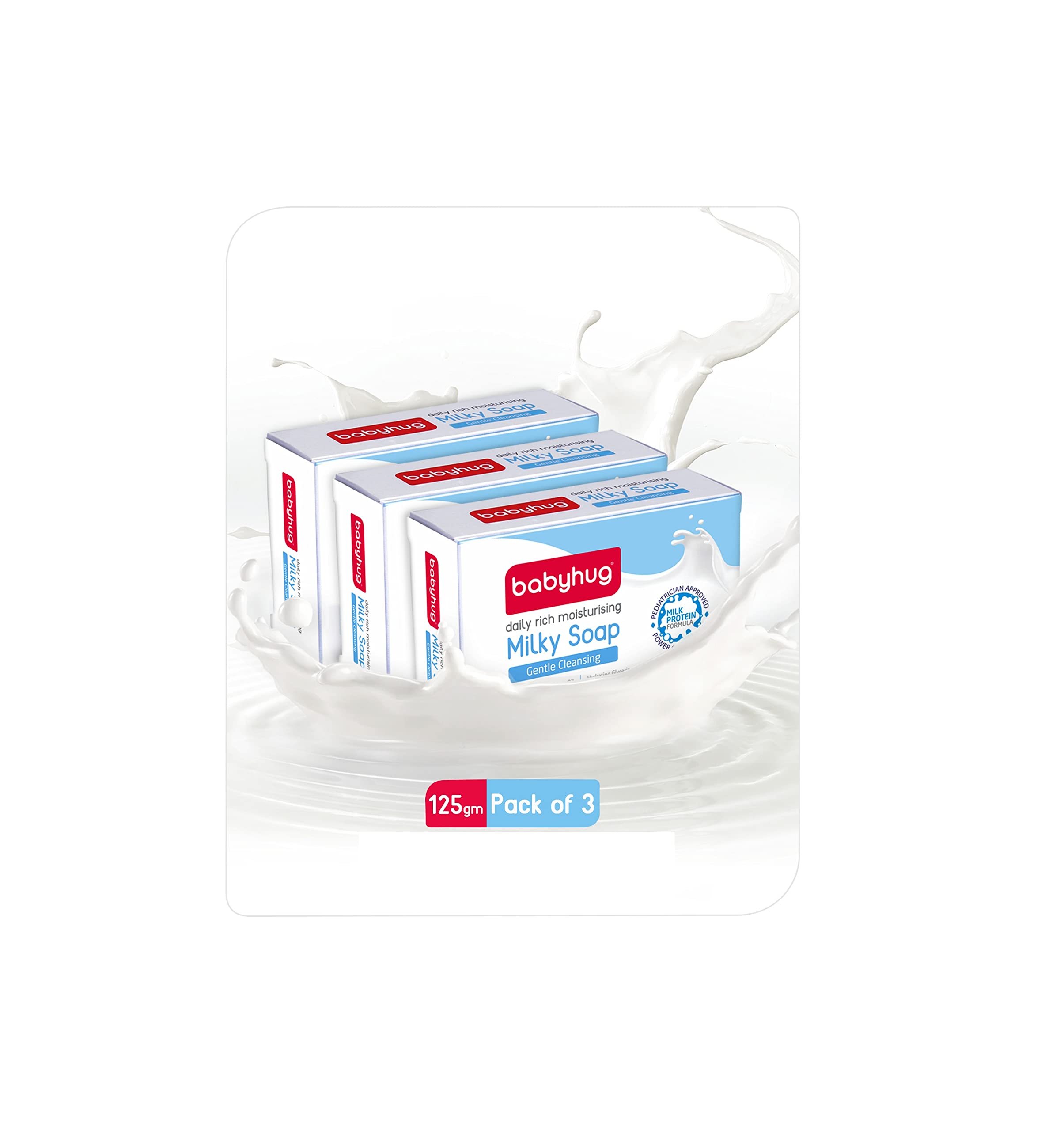 Babyhug Milk Protein Formula Daily Rich Moisturizing Milky Soap -125 gm (Pack of 3)